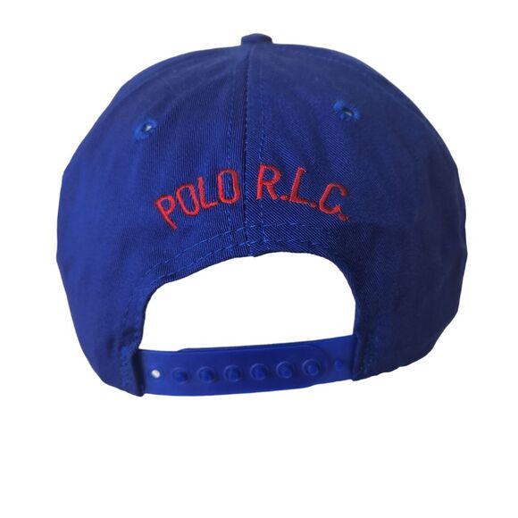 VTG Polo Ralph Lauren Cap Hat Blue Red Made In USA Flat Brim Snapback 90's NEW - Picture 5 of 7
